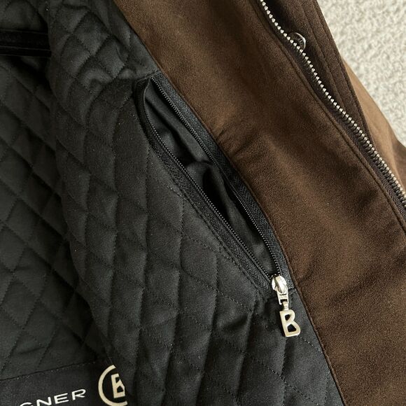 Bogner Bomber Jacket Mens 36 Brown Faux Suede Vegan Quilted Lined Full Zip Snap - Picture 13 of 16